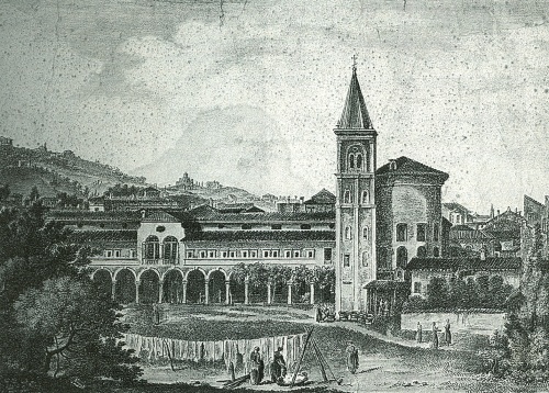 (“Veduta della Casa degli Esposti dalla parte del prato in Bologna” in Archivio dell’Architetto Venturoli presso la Fondazione Collegio Artistico Venturoli, Collezione Castelli-Venturoli, cart. 4 citato in Aa.Vv., I bastardini: patrimonio e memoria di un ospedale bolognese a cura dell’Amministrazione provinciale di Bologna, Assessorato alla cultura, Bologna 1990)